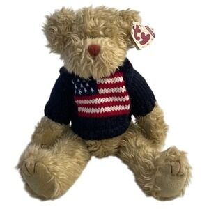 Ty Attic Treasures Collection Grant Teddy Bear Plush with American Flag Sweater